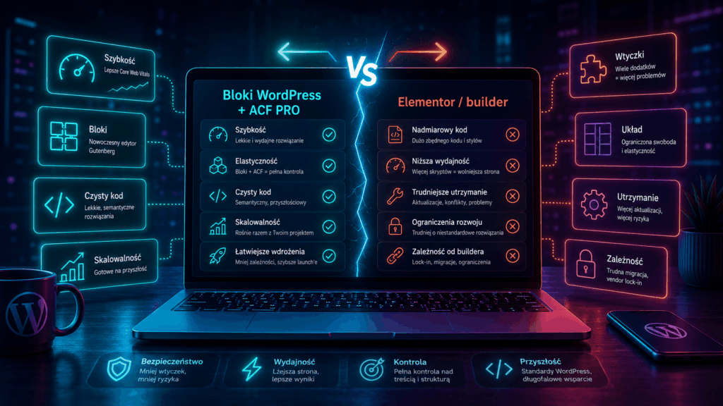 Strona na blokach WordPress + ACF PRO vs Elementor: dlaczego nie buildery